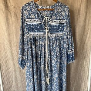 R. Vivimos Floral Blue and White Long Sleeve Maxi Dress
